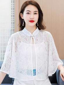 1pc Elegant Bride Hollow Out Shawl, Vintage Lace Cloak/Casual Versatile Sun Protection Shrug, Fashion Accessory For Parties, Festivals, Balls - Multicolor - View 6