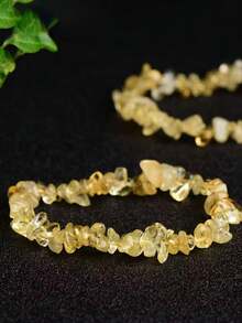 1pc Natural Citrine Bead Bracelet, Colorful Irregular Large Elastic Women's Bracelet