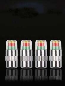 4-Piece Set: Car Tire Valve Stem, Tire Pressure Monitoring Alarm Cap, Warning Valve Cap, Metal Valve Stem, Car And Motorcycle Tire Valve Stem, Indicating Pressure Gauge. - Silver - View 3