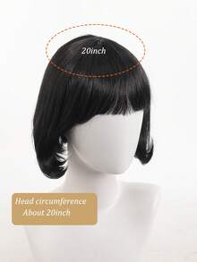 儿童假发和发片 - 黑色直发假发、儿童刘海、合成波波头假发、角色扮演、日常佩戴