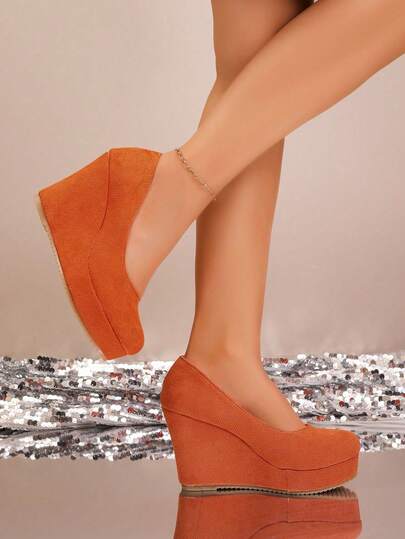 Women's Red Platform Slip-On High Heel Shoes