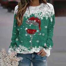 Sudadera de manga larga para mujer, diseo de Pap Noel, diseo de dibujos animados, diseo de Navidad, cuello redondo, diseo - Verde + M - Ver 2