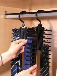 1 pieza Perchero de corbatas, Perchero multifuncional para corbatas, bufandas, cinturones, pañuelos de seda y pajaritas, Perchero de corbatas negro, Organizador, Perchero de ropa, Soporte, Práctico perchero de corbatas negro, Soporte organizador de corbatas y cinturones, Organizador de armario ahorra espacio, Fijador de corbatas y cinturones ahorra espacio, Equipado con soporte giratorio y clips antideslizantes - Negro - Ver 5