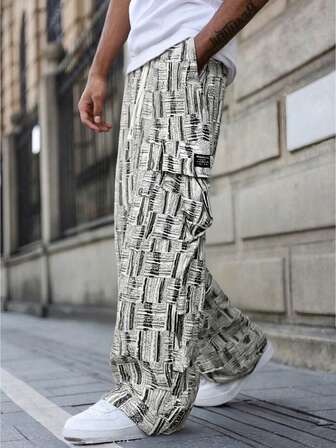 Men's Straight Leg Outdoor Sports Loose Plaid Pants, Autumn/Winter