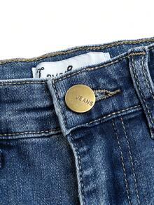 夏季男孩磨損貓鬍子洗水文字刺繡牛仔短褲