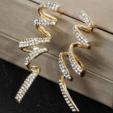 Personalized Ribbon Earrings, Creative Design Exaggerated Fashion Luxury Rhinestone Earrings, Retro Bow Gemstone Earrings, Vortex Wave Zirconia Stud Earrings - Gold - View 6