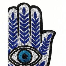 1pc Evil Eye & Hamsa Hand Embroidered Patch Halloween Summer, School - 彩色 - 查看 4