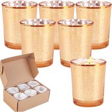 EstiloSet De 6 Candelabro Portavelas De Vidrio Para La Fiesta De Bodas,Soporte Para Portavelas Para Velas,Portavelas Para DecoracióN De Mesa,Cenas RomáNticas,Compromisos,Aniversarios-Dorado (Size B)VersióN Mejorada - 1 - Ver 1