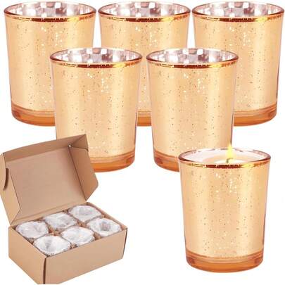 EstiloSet De 6 Candelabro Portavelas De Vidrio Para La Fiesta De Bodas,Soporte Para Portavelas Para Velas,Portavelas Para DecoracióN De Mesa,Cenas RomáNticas,Compromisos,Aniversarios-Dorado (Size B)VersióN Mejorada