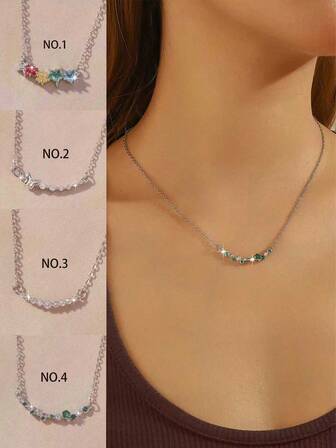 1 pieza Collar con colgante de circonita colorida con forma de sonrisa, redonda, mariposa y estrella, un hermoso regalo para mujeres, para uso diario, fiestas y citas