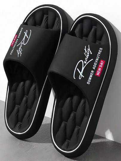 New Fashion Open Toe Slippers For Men, EVA Material Soft Bottom, Breathable Comfortable House Slippers, Black Casual Daily Wear, Suitable For Indoor & Outdoor Walking, Essential Daily Commute Slippers