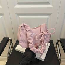 Women's Corduroy Shoulder Bag With Bow Embroidery - Adjustable Crossbody/Handbag, Zipper Closure & Polyester Lining - Cute Compact Underarm Purse Suitable For Casual, Office, Parties (Khan///) - 粉色 - 查看 2