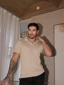 TRICOT DE LUXO Men's Knitted Sweater Shirt, Chic, Lightweight, Textured, High Quality, Autumn And Winter, Valentine's Day - Màu be - Xem 10