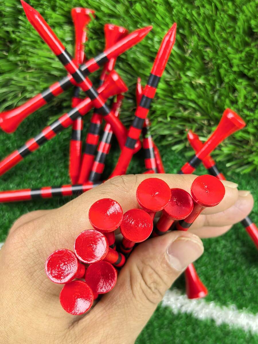 50pcs/Set Bamboo Golf Ball Holders, Professional Natural Bamboo Golf Ball Stands, Durable And Sturdy, Limited Edition Striped Golf Ball Holders, Size: 8.3cm (3.27 Inches), White/Red. Golf Gifts. Suitable As A Golf Ball Holder Gift For Friends.