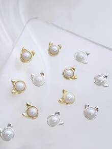 20pcs Cute Gold And Silver Faux Pearl Animal-Shaped Nail Charms, Japanese Minimalist Nail Supplies, Suitable For Multi-Functional DIY Accessories Nail Art - Multicolor - View 2