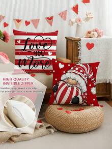 Valentine's Day Throw Pillow Covers, 17.7x17.7 Inch Striped Throw Pillows Valentine Gnomes Decorative Cushion Case Decoration For Sofa Couch Set Of 4 - Red and White - View 3