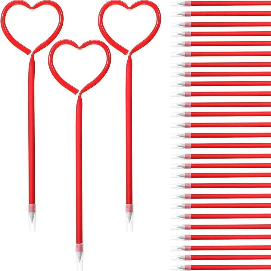 9pcs/Set Heart Shaped Ballpoint Pens, Valentine's Day Party Pens, Unisex Office Supplies Ballpoint Pens, Back To School, Birthday, Valentine's Day Gifts, Cute Stationery - Red - View 1