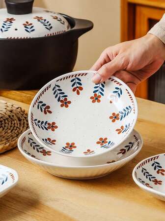 2 piezas Juego de platos de cena cerámicos con diseño floral, 7 pulgadas, diseño de rayas verticales, platos redondos de cerámica para el hogar, restaurante, platos de ensalada y bistec de alta calidad, platos de postre, cocina y comedor, horno y microondas