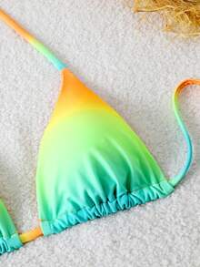 渐变色系带比基尼套装，沙滩度假 - 彩色 - 查看 3