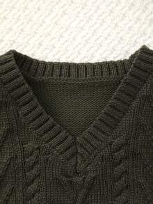 Infant Boys' Collegiate Style Solid Color Cable Knit Sweater Vest, Spring/Summer - Army Green - View 3