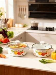 3件套彩色搪瓷涂层平底锅套装，迷你锅，适用于煮粥、牛奶、汤、面条，适用于电磁炉和燃气灶 - 小鍋三件套 - 查看 6