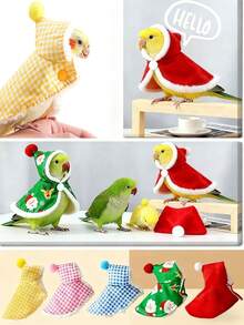 1pc Thickened Fleece Parrot Outdoor Warm Cloak, Windproof And Cold-Proof Cape, Bird Christmas Costume, Small Red Hat Bird Clothes, Bird Supplies, Suitable For Parrots In Autumn And Winter