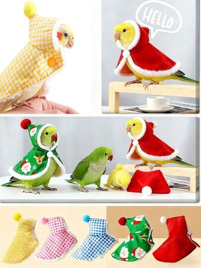 1 pieza Capa gruesa de felpa para loro para exteriores, capa a prueba de viento y frío, disfraz navideño para aves, pequeño sombrero rojo, ropa para aves, suministros para aves, adecuado para loros en otoño e invierno
