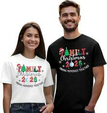 Camisetas de Navidad para Parejas, Él y Ella, Pijamas Familiares Divertidos de Navidad, Camiseta de Manga Corta - Blanco - Ver 9