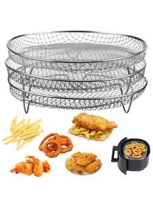 1pc/3pcs/Set Air Fryer Accessories, Multipurpose Air Fryer Accessories, Stackable Air Fryer Rack, Grill Mesh, Stainless Steel Baking Tray, Round/Square/Rectangular Stainless Steel Air Fryer Rack Set - Suitable For Oven And Air Fryer, Dishwasher , Perfect For Healthy Holiday Baking - Reusable Stackable Rack, Easy To Clean, Kitchen Gadgets - Silver - View 4