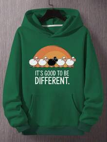 Sudadera con capucha de patrón de ovejas divertido para hombres - Eslogan La diferencia hermosa, diseño de ovejas y atardecer, sudadera casual con bolsillos - Negro - Ver 3