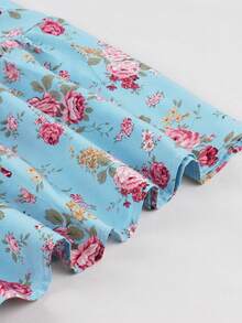 2025 Spring/Autumn Elegant Loose Floral Print Long Sleeve Stand Collar Casual Beach Vacation Dress - Baby Blue - View 5