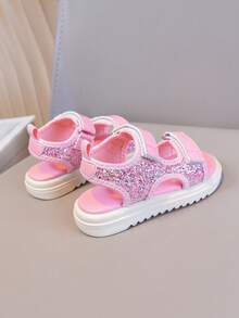 1双闪亮粉色时尚女童凉鞋，夏季儿童沙滩鞋露趾公主鞋 - 粉色 - 查看 4