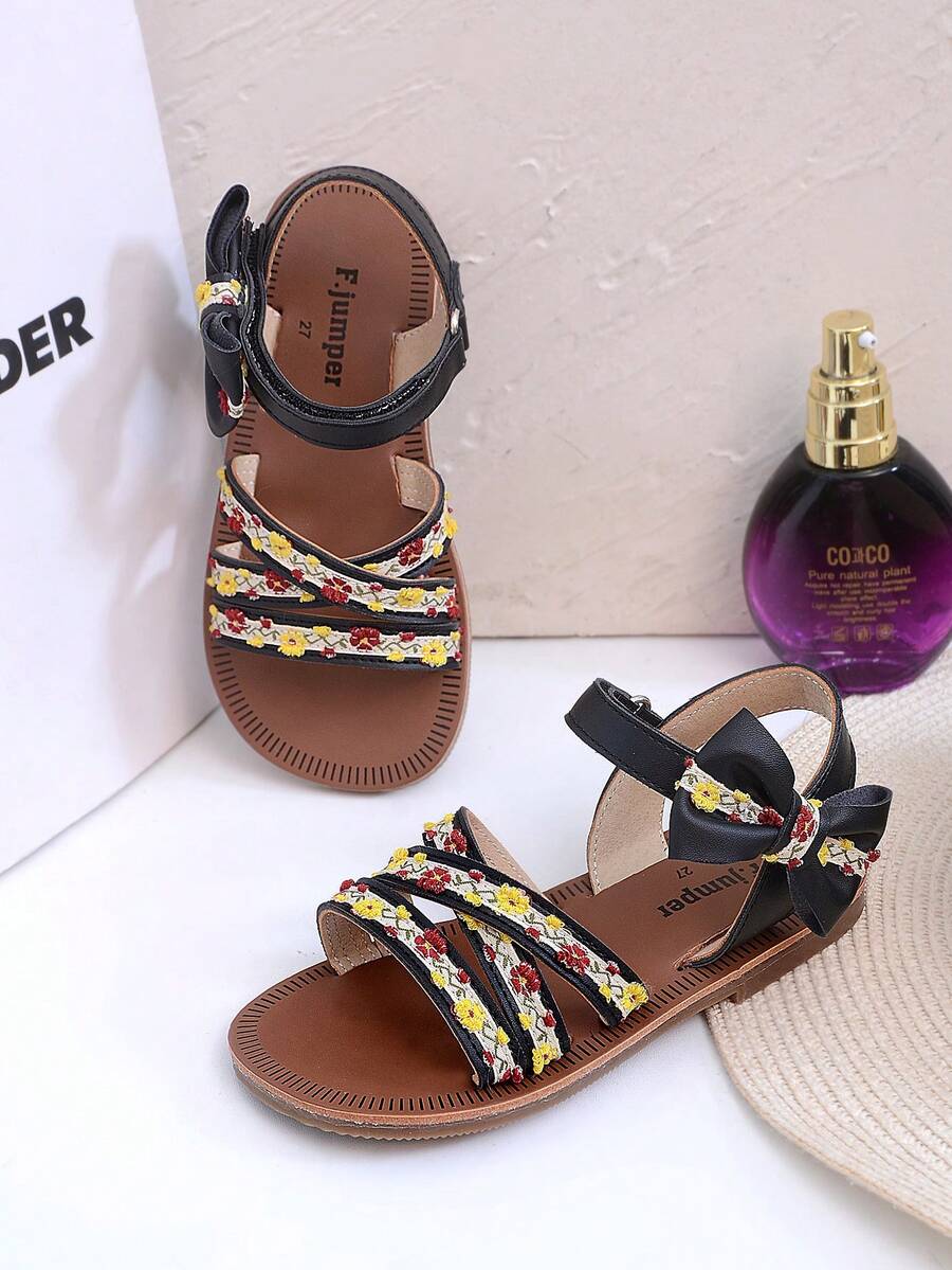 1 Pair Cute Princess Style Non-Slip Flat Sandals, Easy To Wear, Suitable For Indoor And Outdoor - Black - View 1
