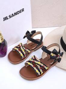1 Pair Cute Princess Style Non-Slip Flat Sandals, Easy To Wear, Suitable For Indoor And Outdoor - Black - View 6