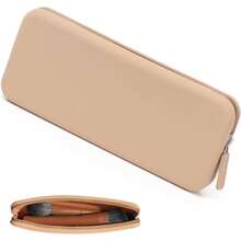 Bolsa de maquillaje de silicona, soporte para brochas de maquillaje con cierre para organizar cosméticos, brochas de maquillaje, herramientas y lápices, Viajes (Caqui) - Caqui - Ver 1