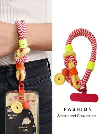 שרוך טלפון קלוע בצבע ניגוד - רצועה מתכווננת, בטיחות ללא ידיים, תואם לטלפונים חכמים של אפל