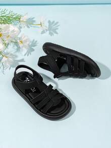 Girls' Open Toe Sandals, Soft Sole, Fashion Korean Style Princess Student Cute Versatile Summer Sandals - Black - View 3