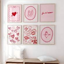 1幅装裱帆布墙画，粉色丘比特艺术，时尚心形，粉色嘴唇印花浪漫墙饰，粉色女孩装饰，情人节装饰，爱情装饰，结婚礼物，情人节海报，周年纪念装饰，现代家居装饰，房间装饰，宿舍装饰，卧室装饰，客厅装饰，浴室装饰，情人节海报，礼物，节日装饰 - 彩色 - 查看 7