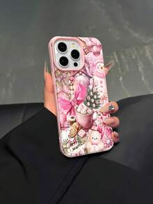 Estuche para teléfono con diseño de fantasía navideña rosa, lindo muñeco de jengibre y muñeco de nieve Adecuado para  17,  16 Pro Max,  15 Pro Max,  13 y  12 Equipado con función de protección anticaídas y anticaídas Un regalo ideal para familiares, amigos y seres queridos, lo que lo hace perfecto para las celebraciones navideñas - Rosa - Ver 4