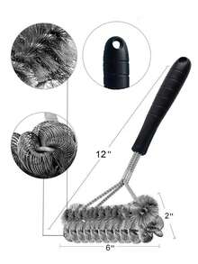 1pc Grill Brush, Bristle Free Wire Combined BBQ Brush, 12"Grill Cleaning Brush BBQ Grill Accessories, Efficient Grill Cleaner Brush, BBQ Accessories Gifts For Men - Black and White - View 7
