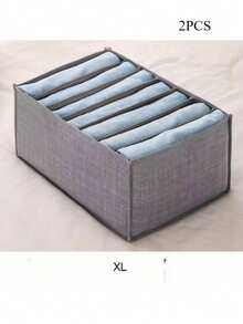 1个衣柜收纳盒，7/9格便携式衣柜整理盒，分隔式收纳盒，可折叠衣柜抽屉收纳盒，适用于存放内衣、袜子、围巾、打底裤、T恤、牛仔裤，必备衣柜整理用品和旅行配件，节省空间的衣柜收纳方案（1个） - 灰色 - 查看 14