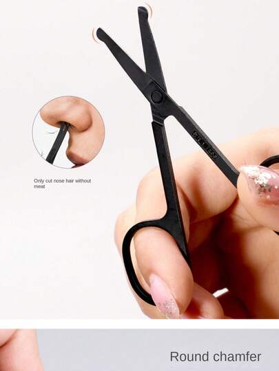 Recortador de vello nasal de acero inoxidable negro, pequeñas tijeras domésticas para dar forma a las cejas, herramientas de maquillaje, con punta redonda y puntiaguda, para hombres y mujeres
