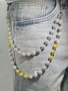1pc Fashion Street Hip-Hop Pants Chain, Handmade Ceramic Rhinestone Ball Waist Chain, Unisex Body Chain Accessory For Daily Wear (Friendly Reminder: This Is A Handmade Chain, Occasional Detachment Is Normal, Can Be Re-Assembled) - 多色 4 - 查看 13