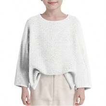 Sudadera de manga larga para nios y nias, ajuste holgado, para nios, cuello barco, ganchillo de punto, trajes de invierno y otoo 2025 - E-640 White Boy Girl + 6 Años - Ver 1
