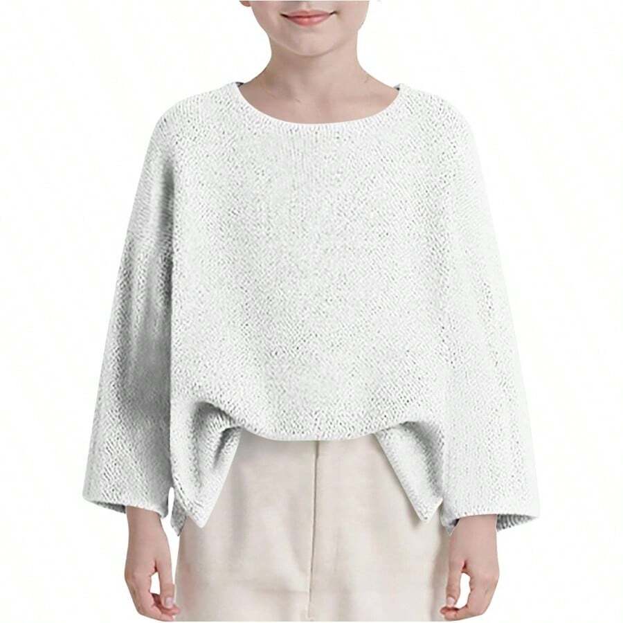 Sudadera de manga larga para nios y nias, ajuste holgado, para nios, cuello barco, ganchillo de punto, trajes de invierno y otoo 2025 - E-640 White Boy Girl + 6 Años - Ver 1