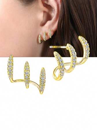 1 Pair Teen Glamorous Cubic Zirconia Stud Earrings For Girls Gifts For Daily Decoration