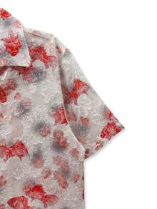 Soft Textured Fabric, Unique Printed Shirt, Unisex, Light Blue Top, Butterfly Pattern, Couple Shirt, Street Art Style, Casual Outings, Young People's, Vacation Shirt, Valentine's Day Gift, Short Sleeve, Hawaiian Attire - White - View 3