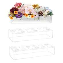 Jarrón de flores acrílico rectangular, jarrones de flores bajos y largos transparentes para arreglos florales, decoración de centros de mesa para el hogar, oficina, boda, Acción de Gracias, Navidad y fiestas - transparente - Ver 11