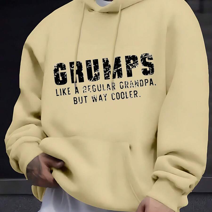 Fashionable Men's Hoodie With A Grumps Print, Like A Normal Grandpa But Much Cooler, Ideal For Everyday Wear, Social Occasions, And Cold Weather. - 杏色 - View 1