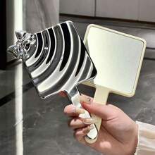 Espelho de mão com alça para maquiagem, espelho de mão portátil e charmoso, ideal para barbear, viagens (para homens e mulheres), espelho de mão com laço para customização, quadrado, prateado, com efeito ondulado, mini espelho de mão de luxo com alça dupla face e luz para maquiagem, perfeito para presentes e para estudantes em dormitórios. - Multicolorido - Ver 1
